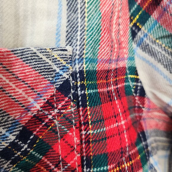 New Time & Tru Womens Large 12-14 White Red Green Plaid Button Up Flannel Shirt - Picture 8 of 11